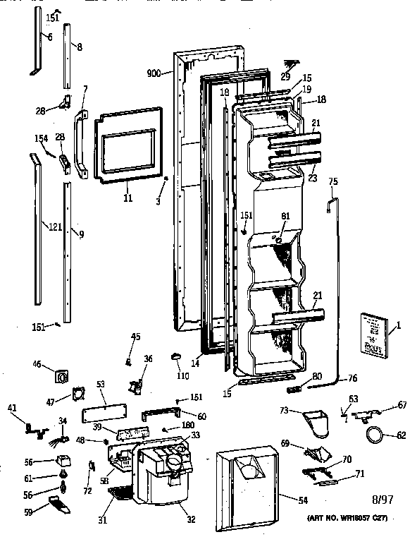 GE TFG25PRYFBB freezer door diagram