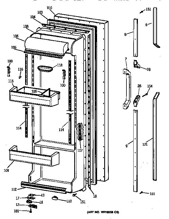 GE TFG25PRYFBB fresh food door diagram