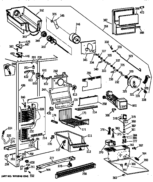 GE TFG25PRYFBB freezer section diagram