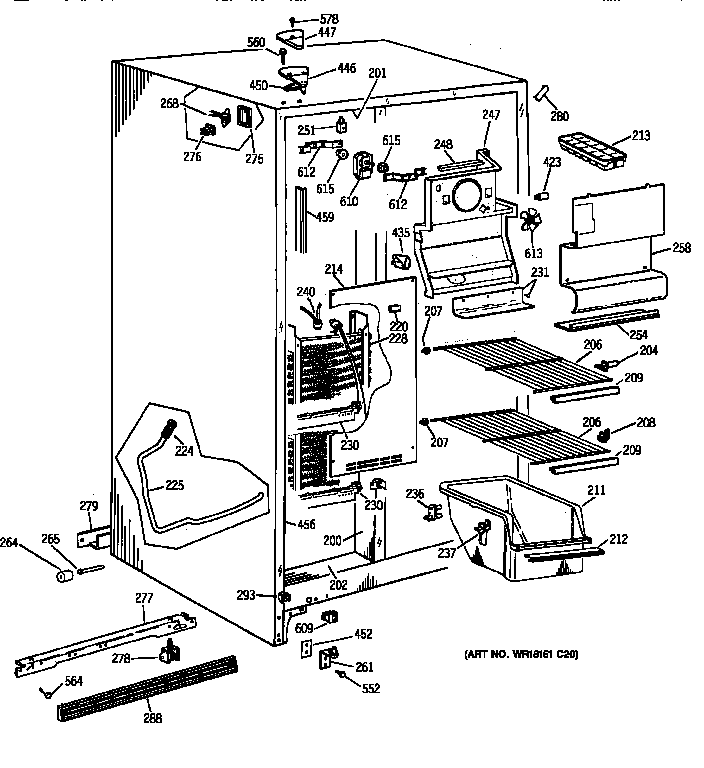 GE TFG22JAXFWW freezer section diagram