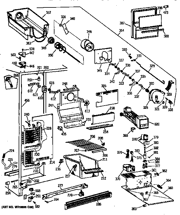GE TFG22JRXFWW freezer section diagram