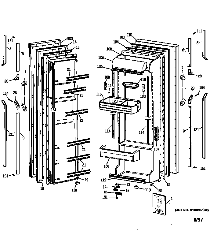 GE TFG25PAYFWW doors diagram