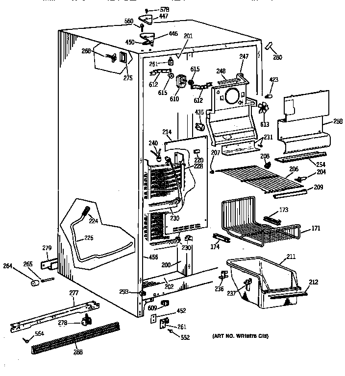 GE TFG25PAYFWW freezer section diagram