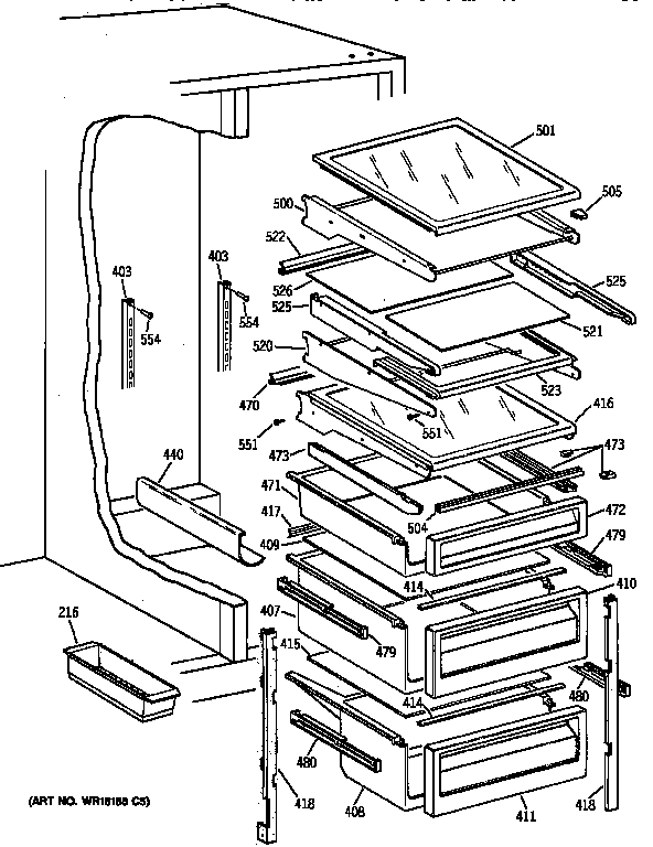 GE TFG25PAYFWW fresh food shelves diagram