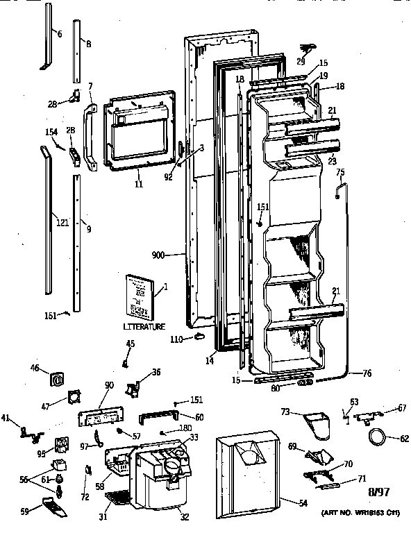 GE TFG25PEYFWH freezer door diagram