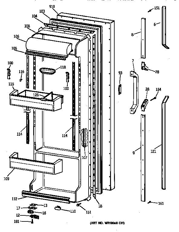 GE TFG25PEYFWH fresh food door diagram