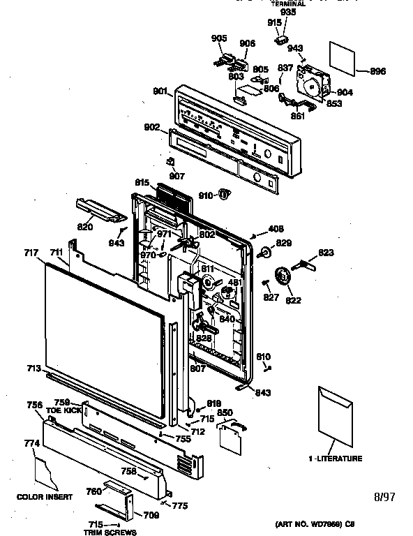 GE GSD680X-72WW escutcheon & door assembly diagram