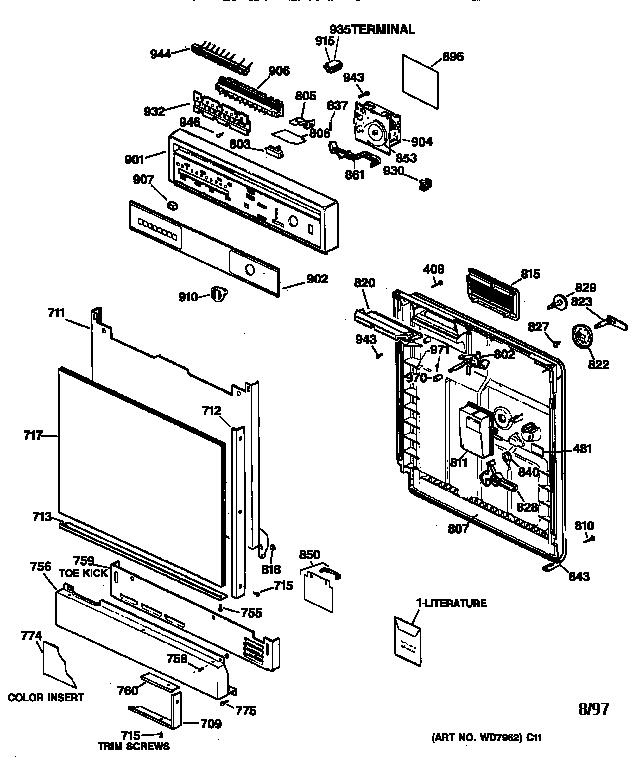 GE GSD900X-72BA escutcheon & door assembly diagram