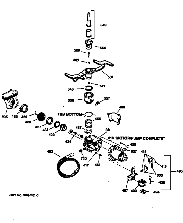 GE GSD1380X72WW motor-pump mechanism diagram