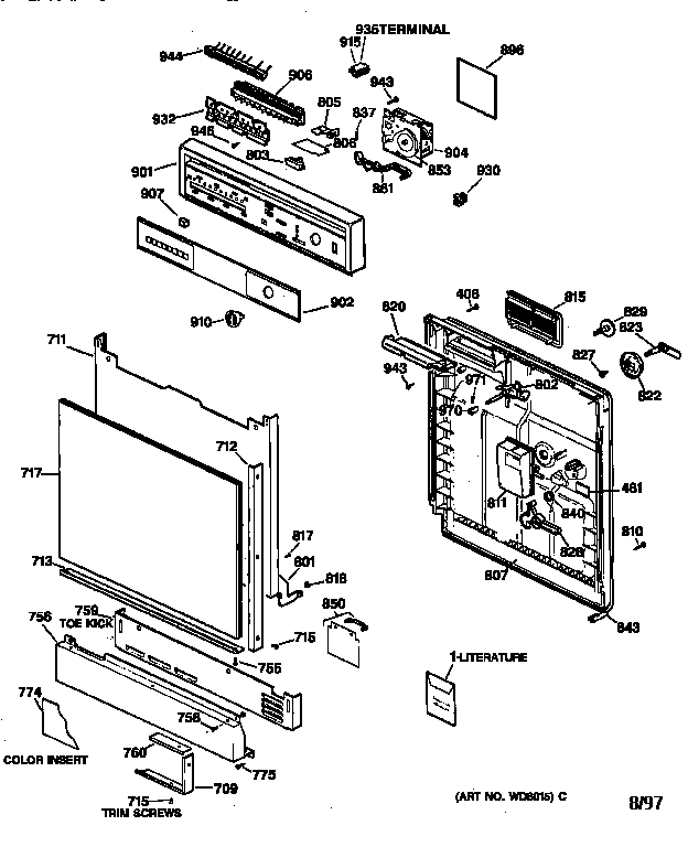GE GSD830X-73WW escutcheon & door assembly diagram
