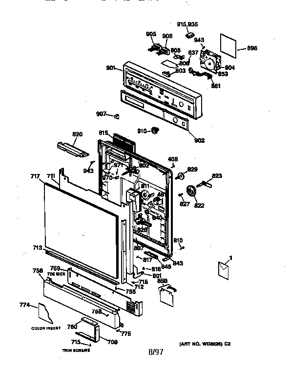 GE GSD720X-73WB escutcheon & door assembly diagram
