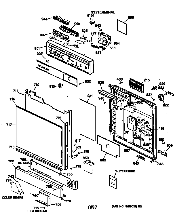 GE GSD4030Y73WW escutcheon & door assembly diagram