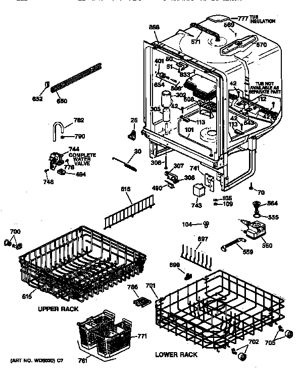 GE GSD4030Y73WW body parts diagram