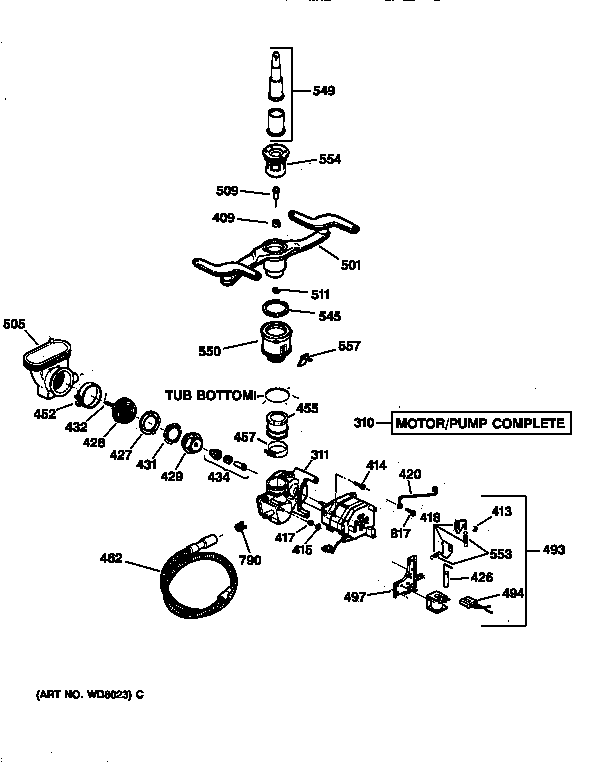 GE GSD4030Y73WW motor-pump mechanism diagram