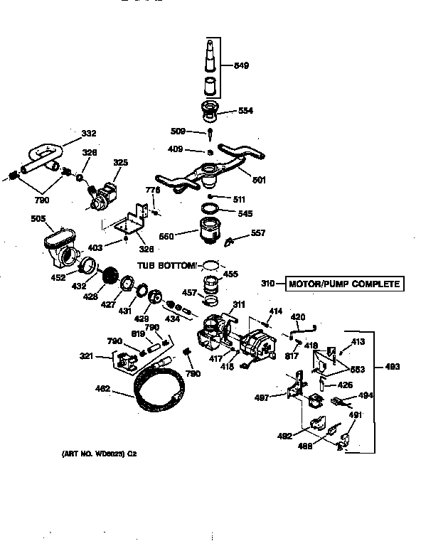 GE GSD4430X73WW motor-pump mechanism diagram