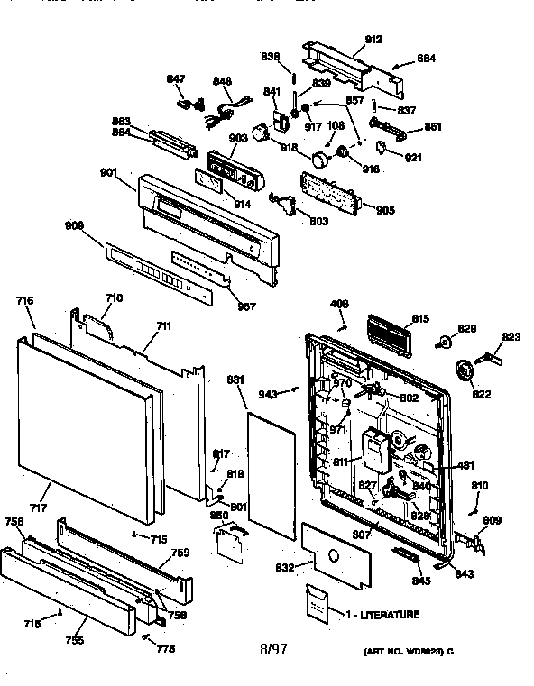 GE GSD4910X73AA escutcheon & door assembly diagram