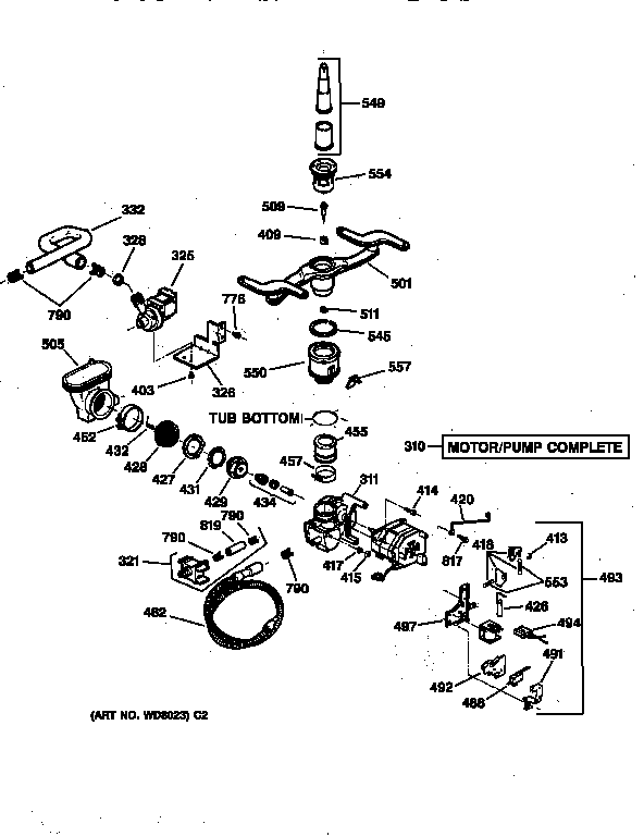 GE GSD4920X73BB motor-pump mechanism diagram