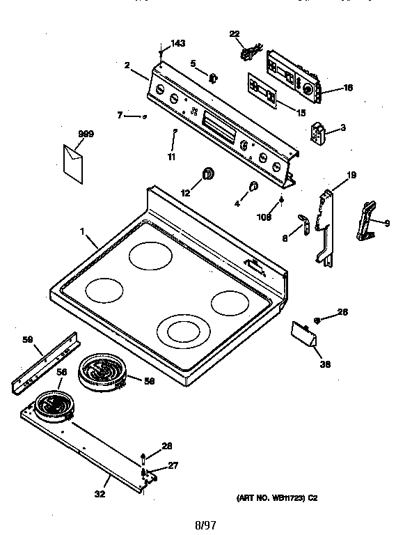 GE JBP63BY1AD control panel & cooktop diagram