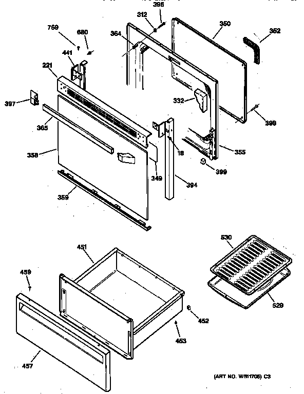 GE JBP63BY1AD door & drawer parts diagram