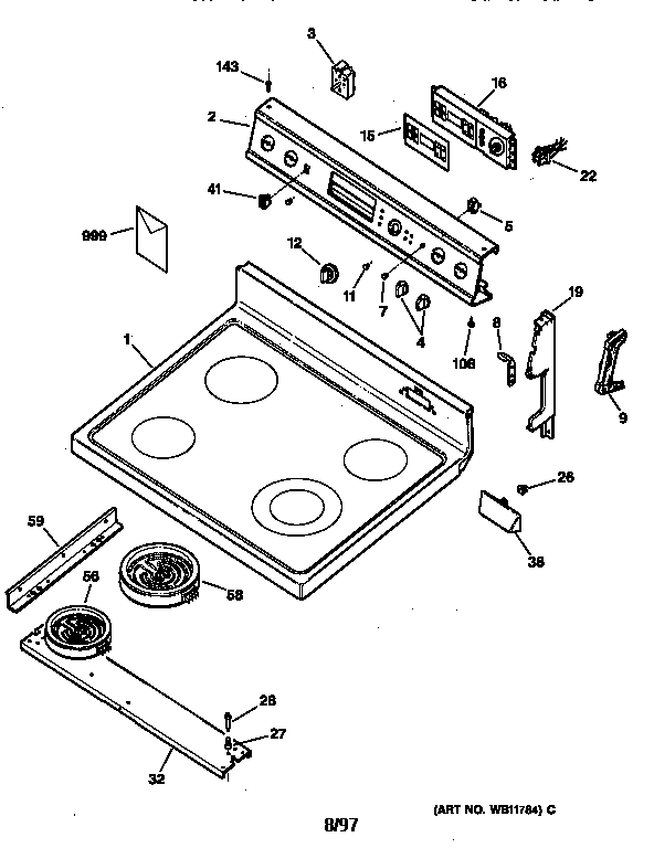 GE JBP66DY1AD control panel & cooktop diagram