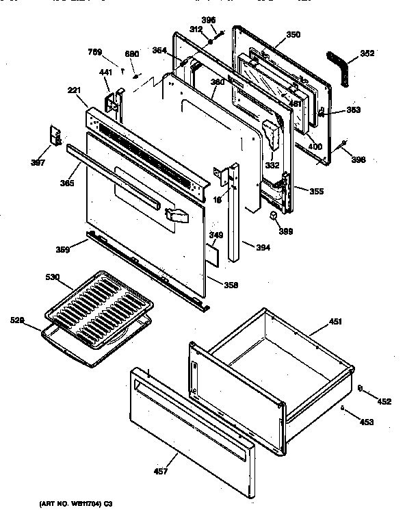GE JBP66DY1WH door & drawer parts diagram