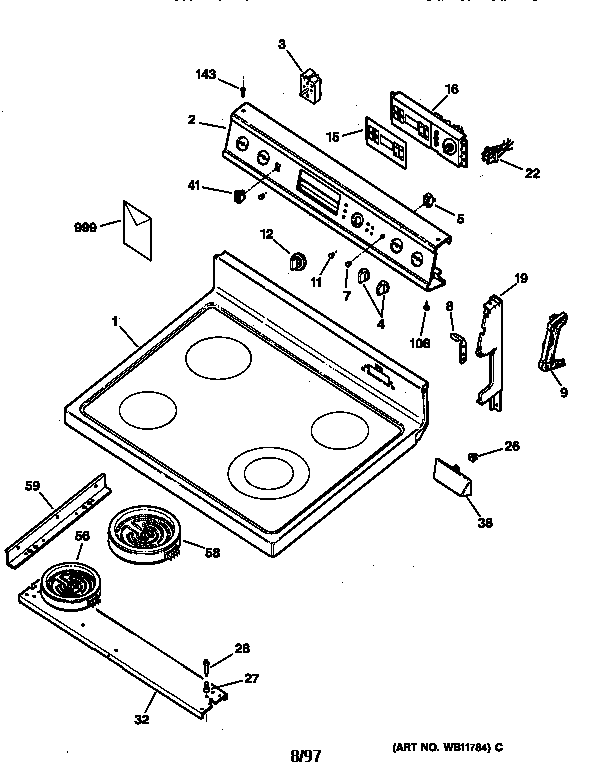 GE JBP75AY1 control panel & cooktop diagram