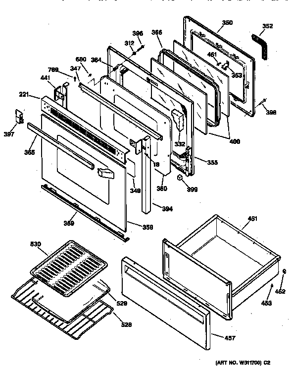GE JBP75AY1 door & drawer parts diagram