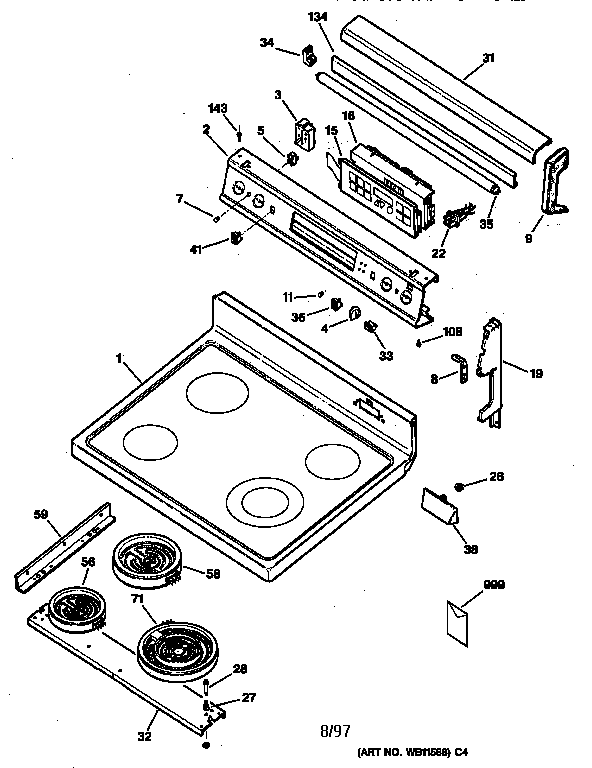 GE JBP79BY1 control panel & cooktop diagram