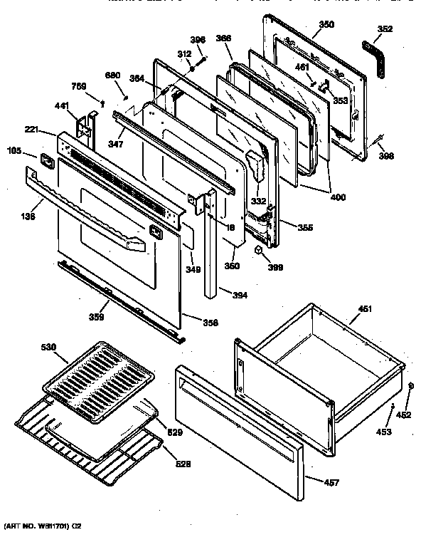GE JBP79BY1 door & drawer parts diagram
