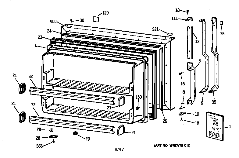 GE TBI18JIZHRWW freezer door diagram