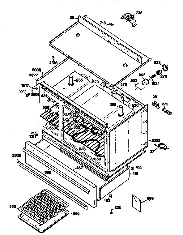 GE JCP67Y1WW body & drawer parts diagram