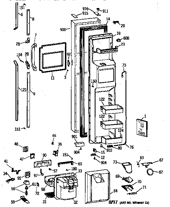 GE TFK28PFZAAA freezer door diagram