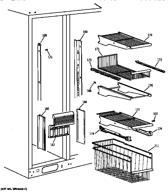 GE TFK28PFZAAA freezer shelves diagram