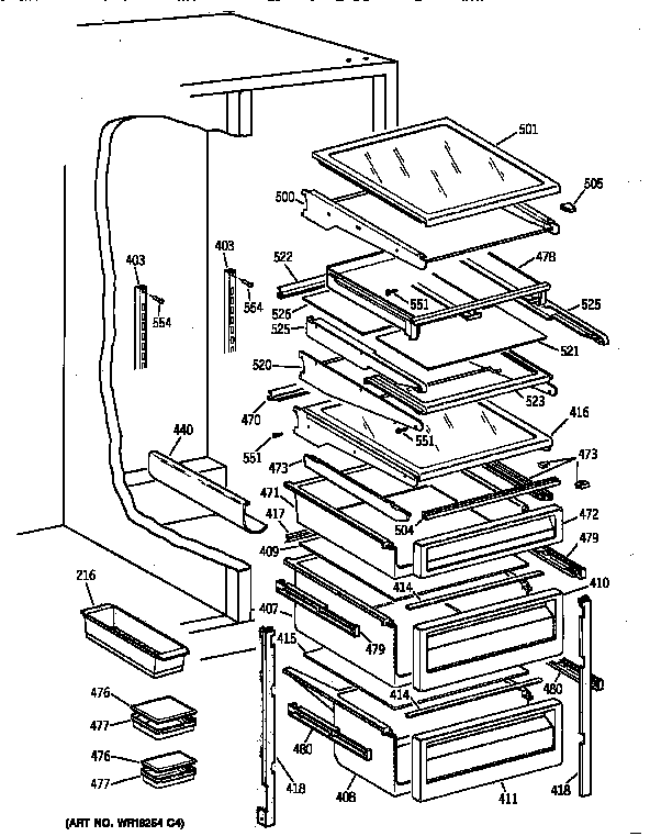GE TFK28PFZAAA fresh food shelves diagram