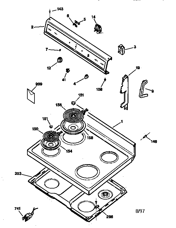 GE JBS07PIY1 control panel & cooktop diagram
