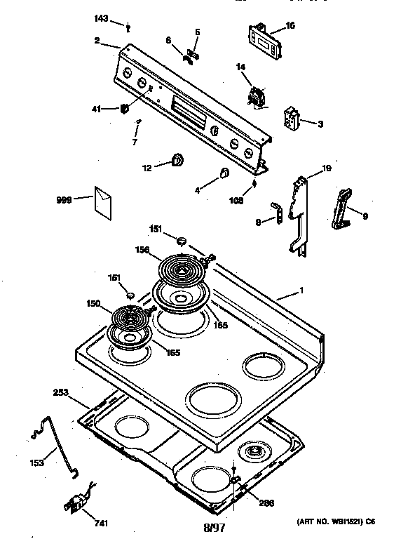 GE JBC27GW1AD control panel & cooktop diagram
