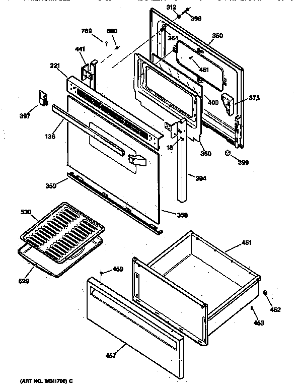 GE JBC27GW1AD door & drawer parts diagram