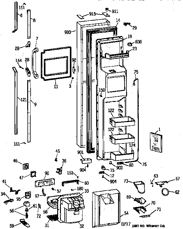 GE TFK30PFZAAA fresh food door diagram