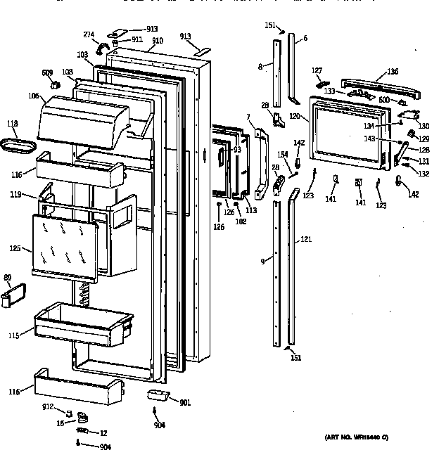GE TFK30PFZAAA fresh food door diagram