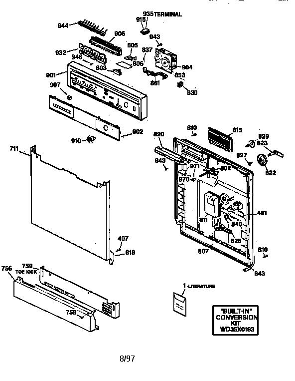 GE GSC720Y04AD escutcheon & door assembly diagram