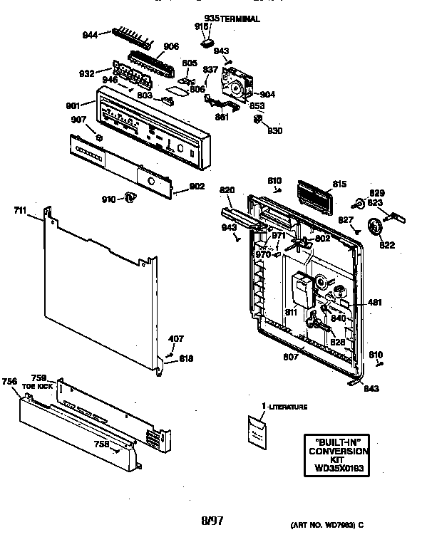 GE GSC720Y04WH escutcheon & door assembly diagram