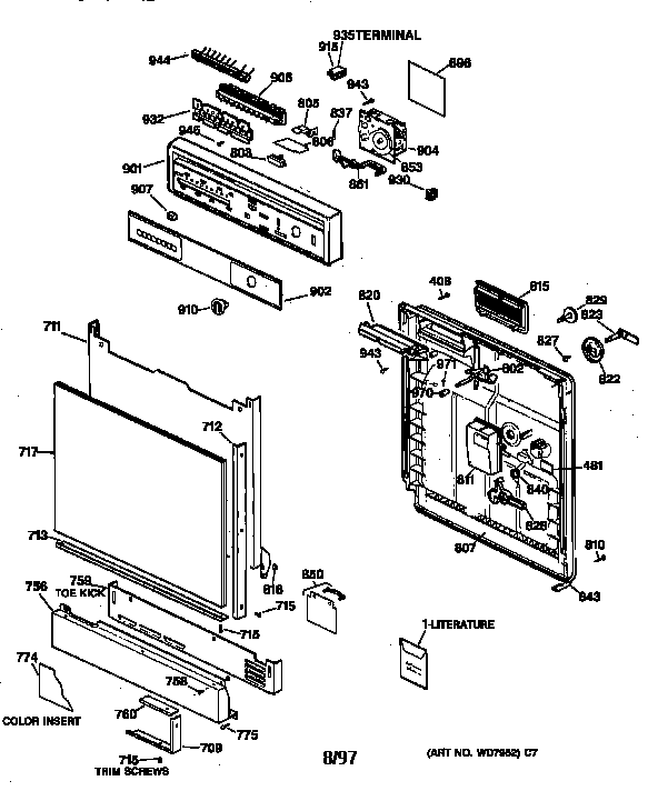 GE GSD900XX01BA escutcheon & door assembly diagram