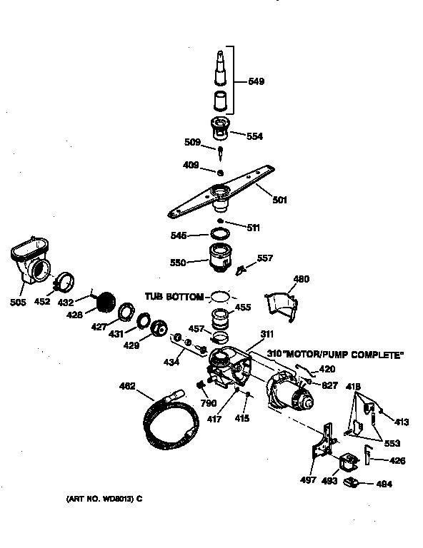 GE GSD900XX01BA motor-pump mechanism diagram