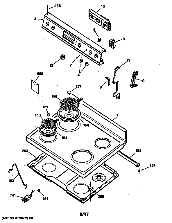GE JBP21GS2 control panel & cooktop diagram