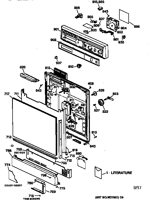 Hotpoint HDA200X-72BA escutcheon & door assembly diagram