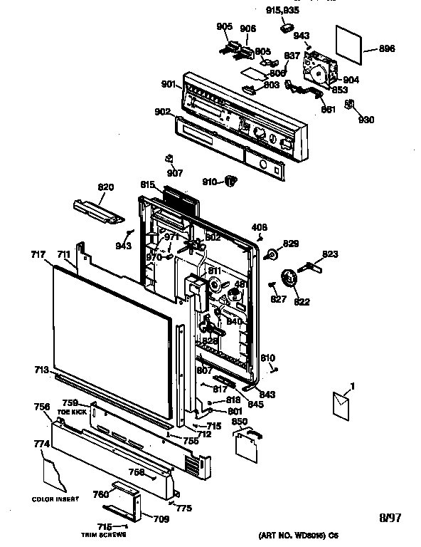 Hotpoint HDA300Y-73BA escutcheon & door assembly diagram