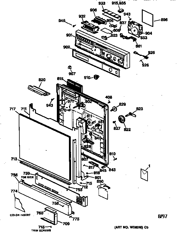Hotpoint HDA900X-73BA escutcheon & door assembly diagram