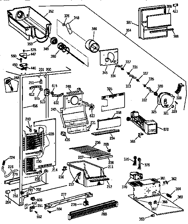 GE MSG20GWZBWH freezer section diagram