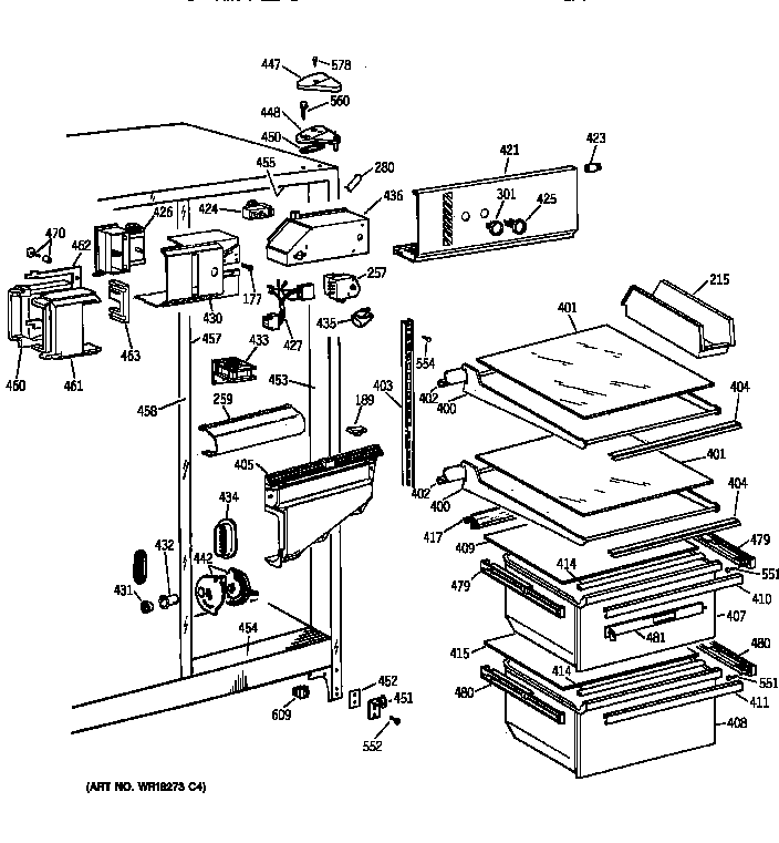 GE MSG22GAXFWW fresh food section diagram