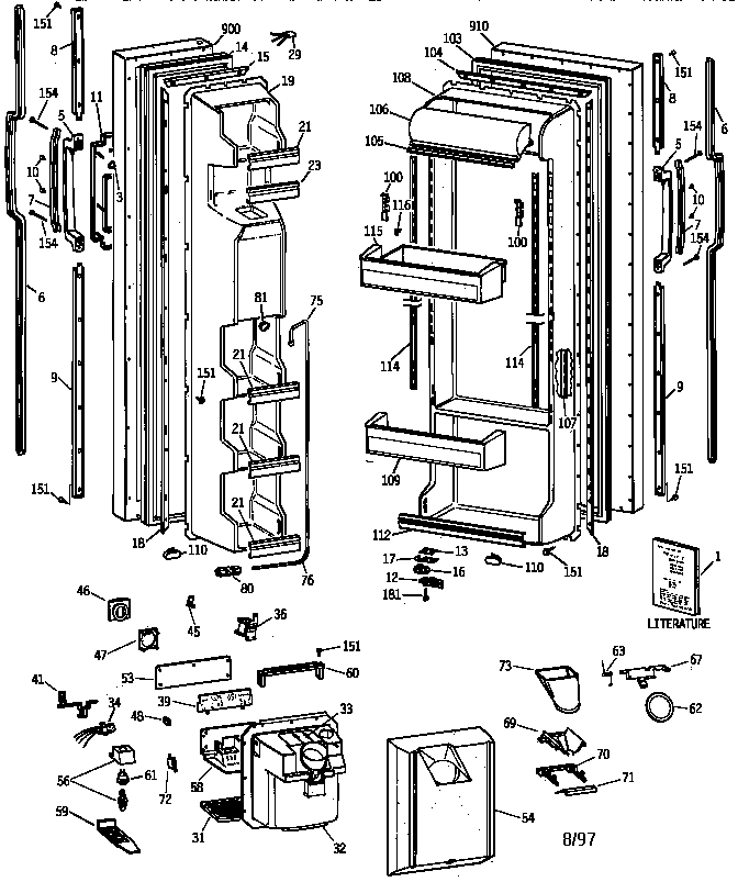 GE MSG25GRZBWW doors diagram